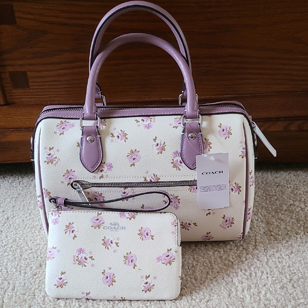 Coach White and Purple Floral Satchel Set - Picture 2 of 8